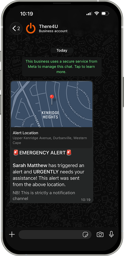 WhatsApp emergency alert message with location